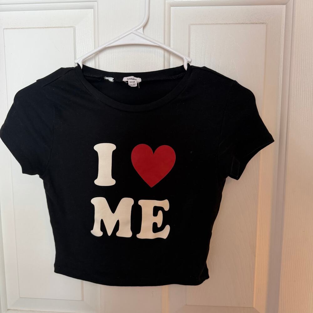 Garage "I Heart Me" Black Cropped Baby T-Shirt Women's XS